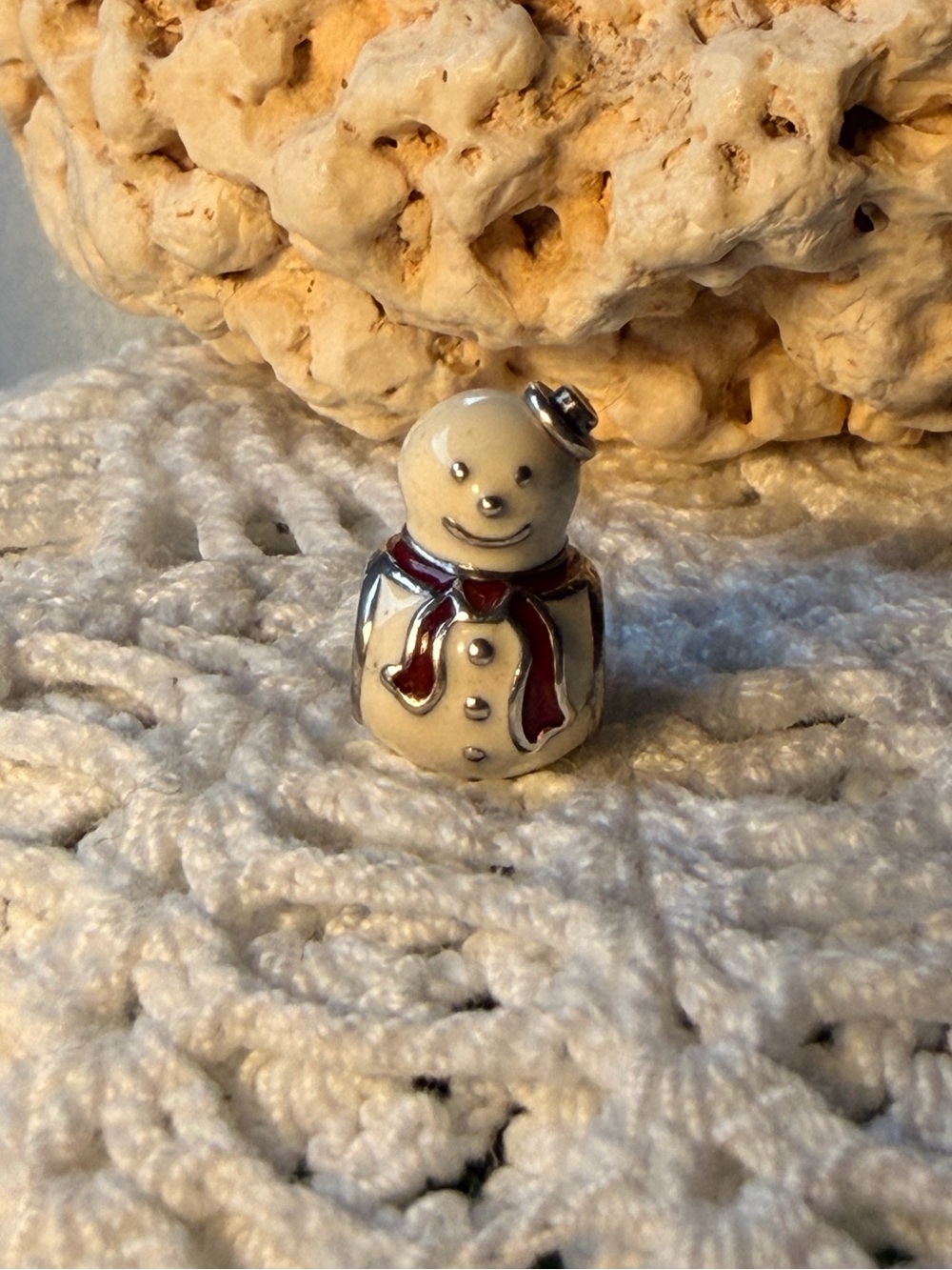 Retired Pandora enamel and Sterling Silver Snowman Charm with Red Scarf